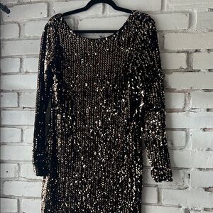 Sequin Long Sleeve Cocktail Dress - Black/Gold - ONLY